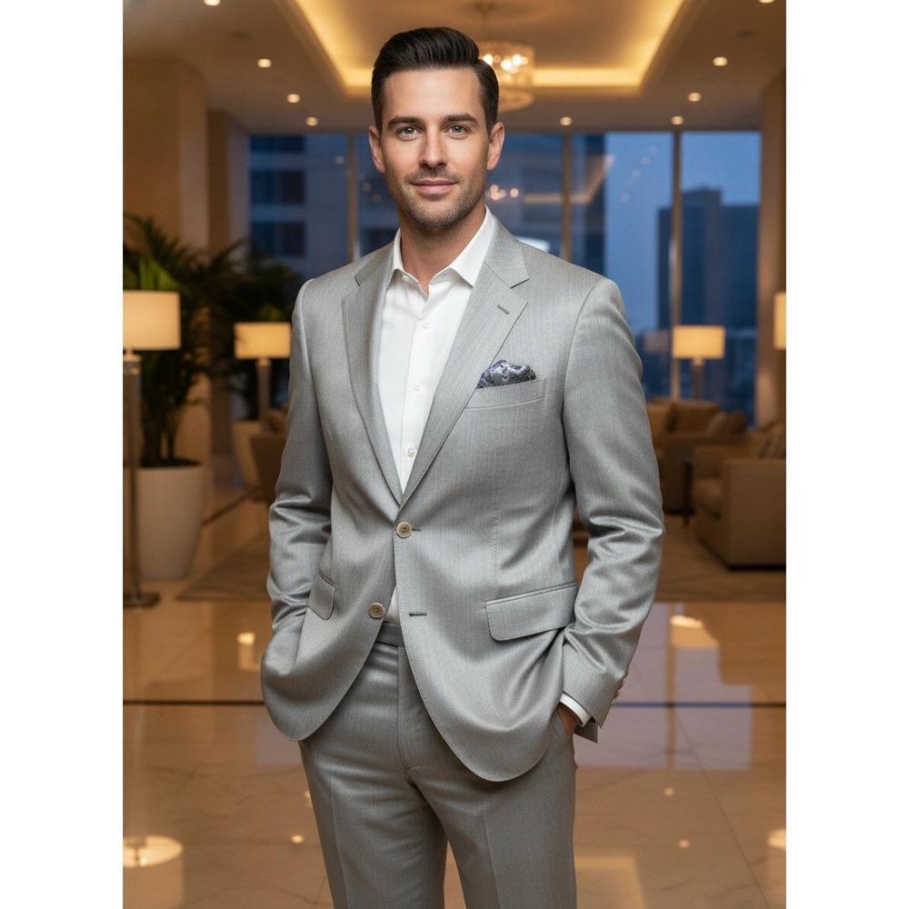 Carven Paris Men's Suit 100-88-170 Silver Gray Wool Silk 2 Piece